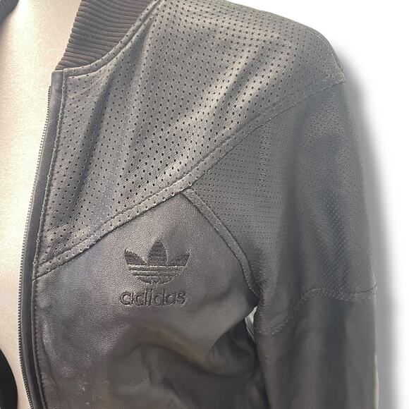Vintage Adidas Mens Leather Bomber Jacket Black Size 36 - Picture 2 of 8